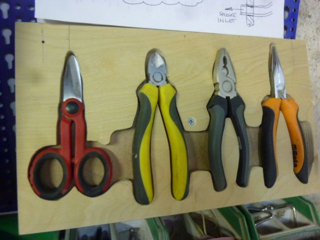 Rack for pliers, sidecutters, etc. close to hand