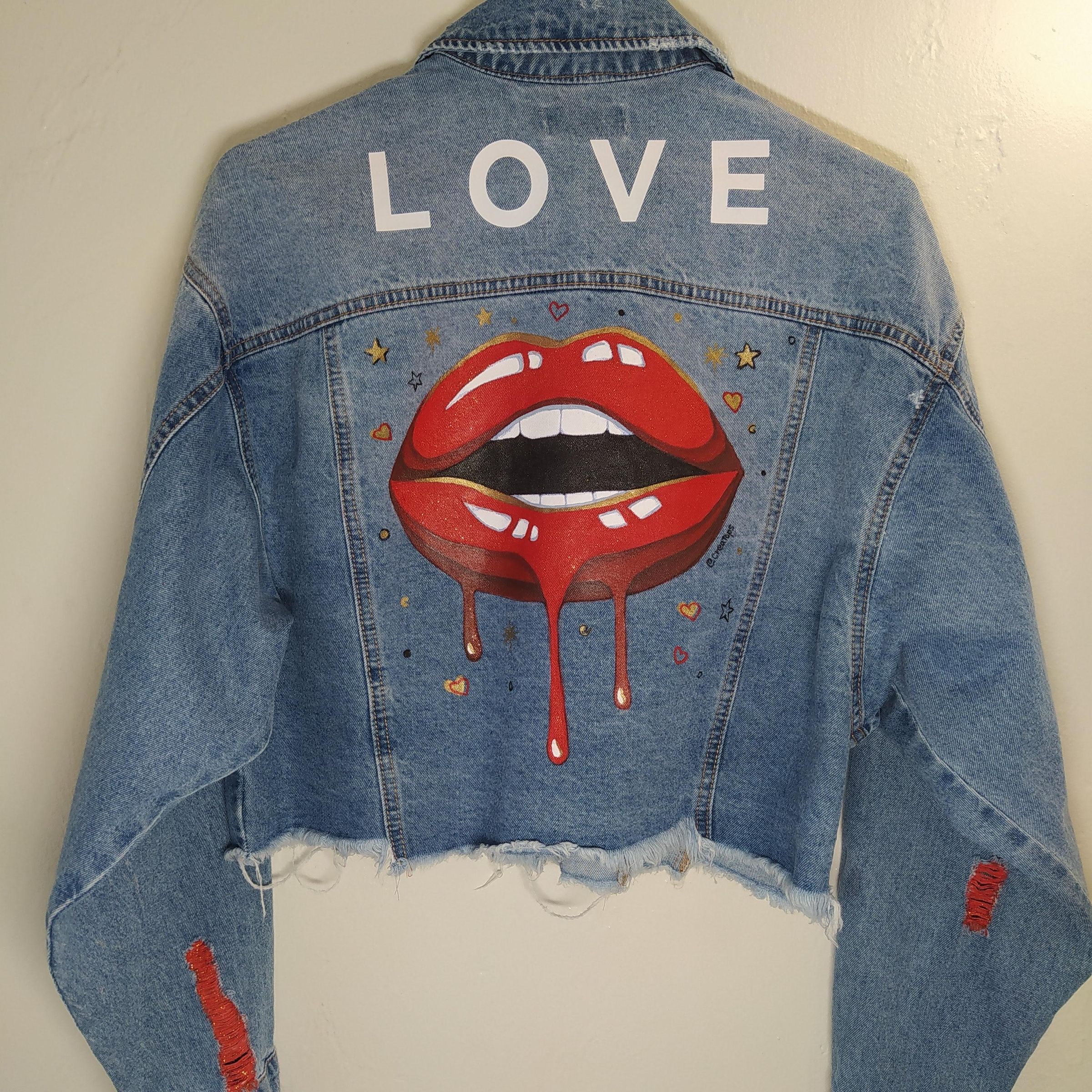 Fashion Hand Paint Denim Jacket Drop Lips 7 Steps (with Pictures