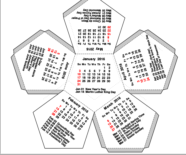 Printable Calendar 2024 Dodecahedron template