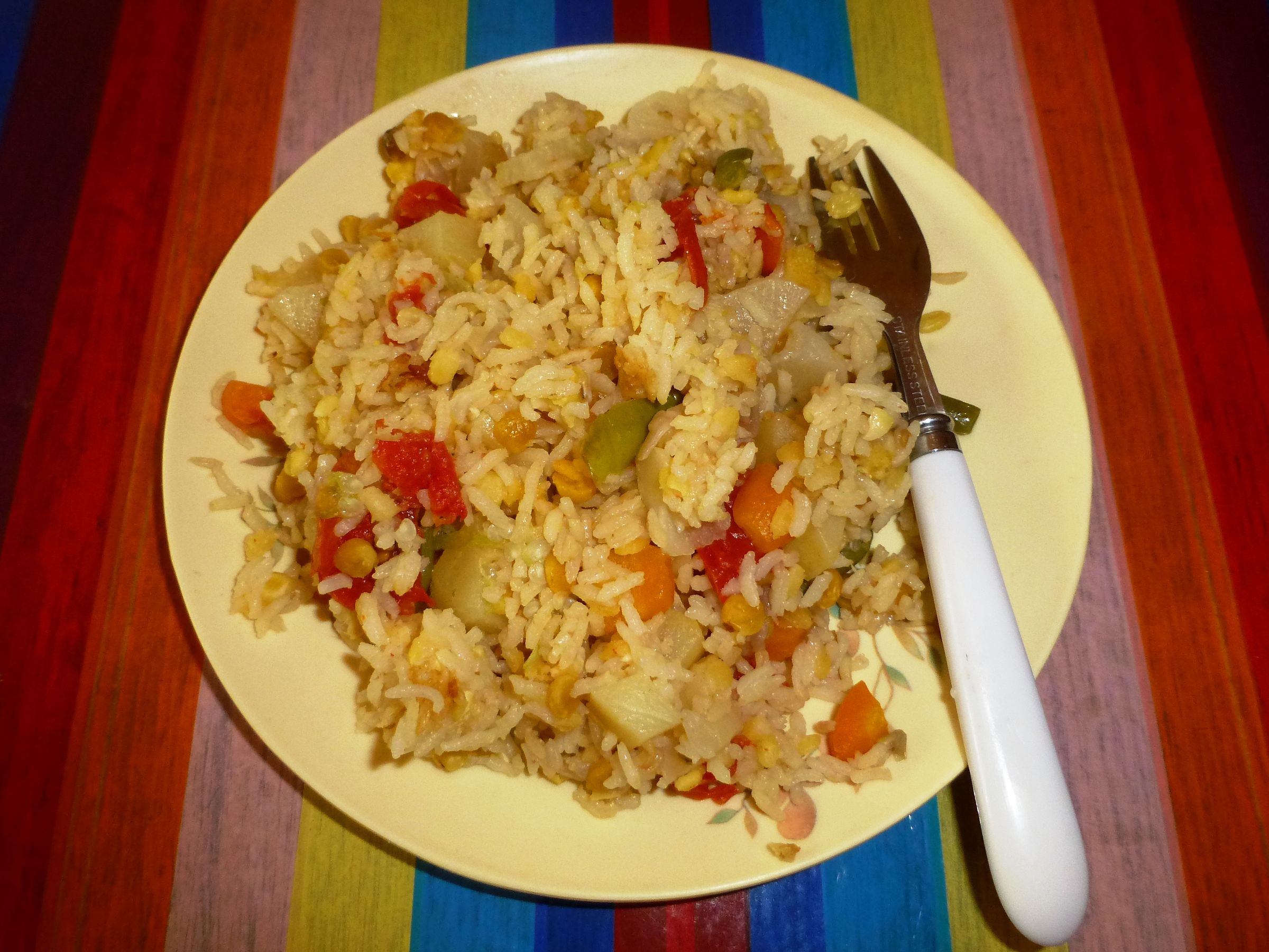 A Well Balanced Nutritious Diet : Pressure-Cooked Rice With Lentils and Vegetables