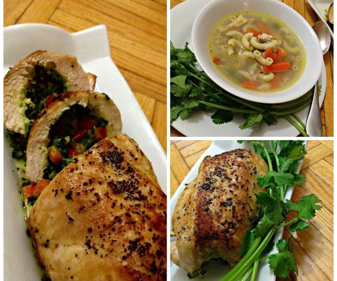 Spinach, Bell Pepper Stuffed Chicken & Chicken Macaroni Soup