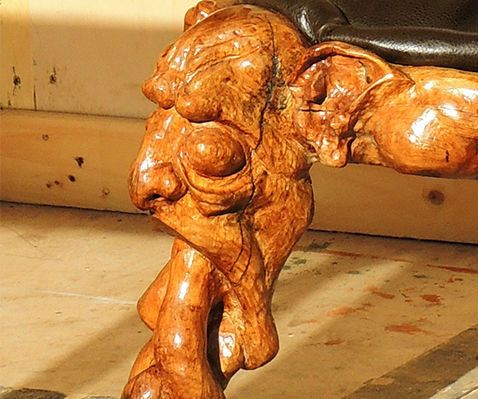 Freaky Gargoyle Chair Built From All-reclaimed Wood and Leather