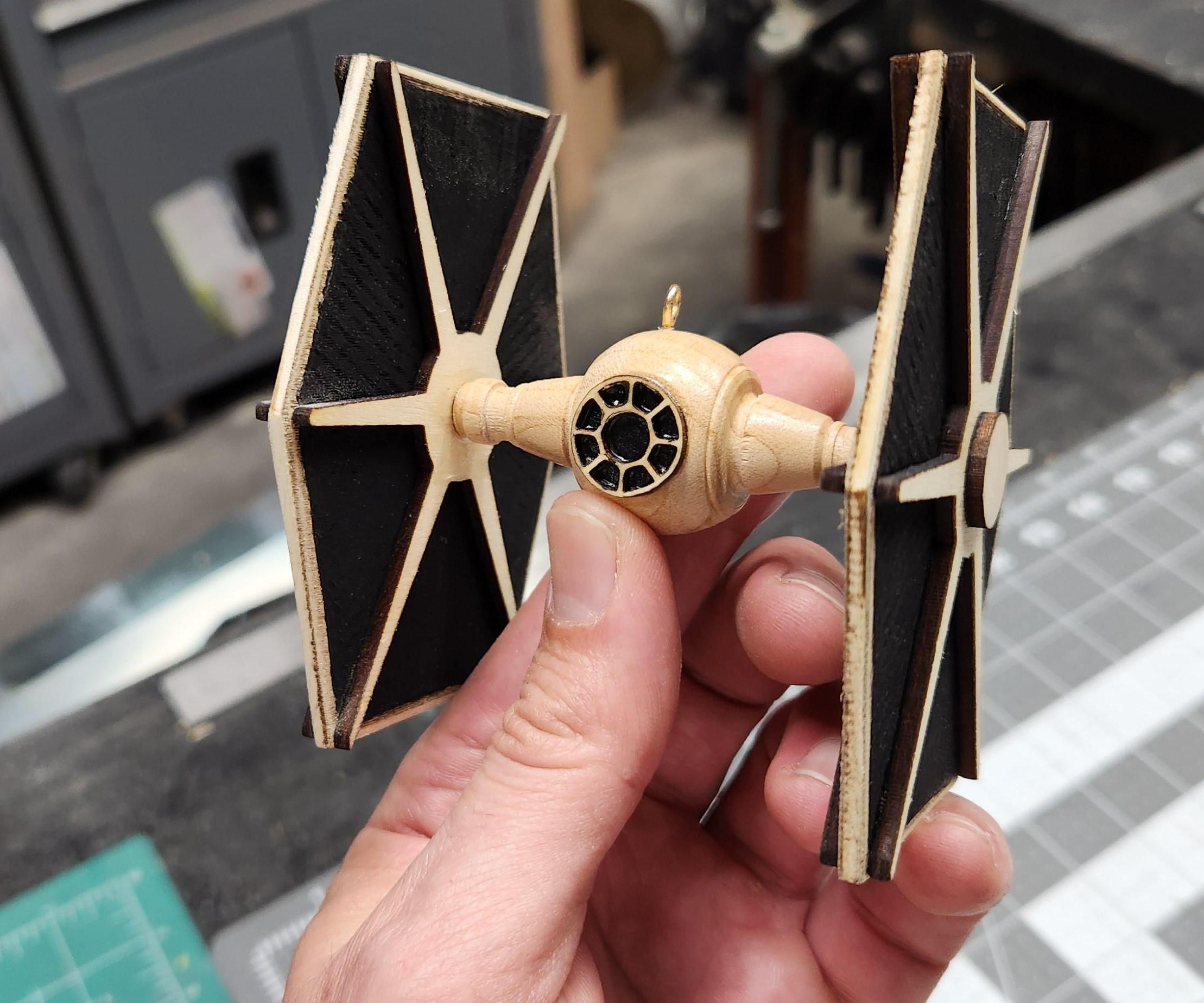 Tie Fighter Christmas Ornament Made From Wood