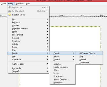 Click on Filters>Render>Clouds>Difference Clouds