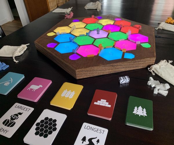 LED-driven, Laser Cut Settlers of Catan Board