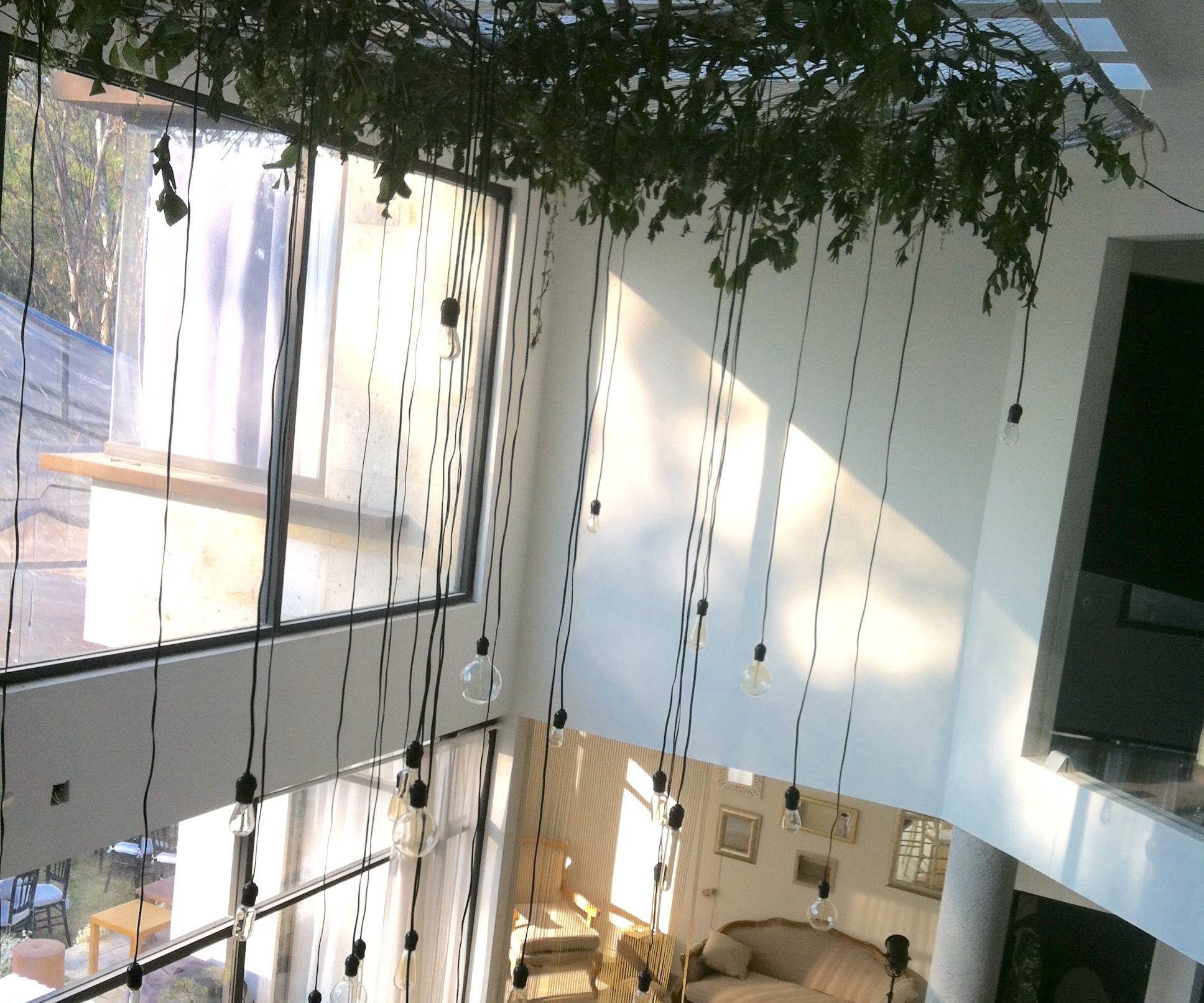 Hanging Flowers With Vintage Lights