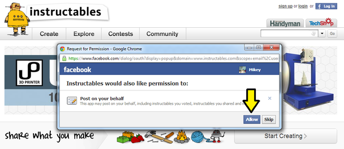 Log in Using Facebook