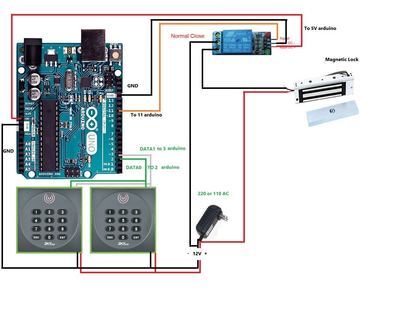 Access Control With 2 Wiegand Reader Arduino Uno and Magnetic Lock Multi Card Recorded 