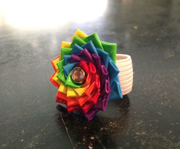 Duct Tape Rainbow Flower Ring