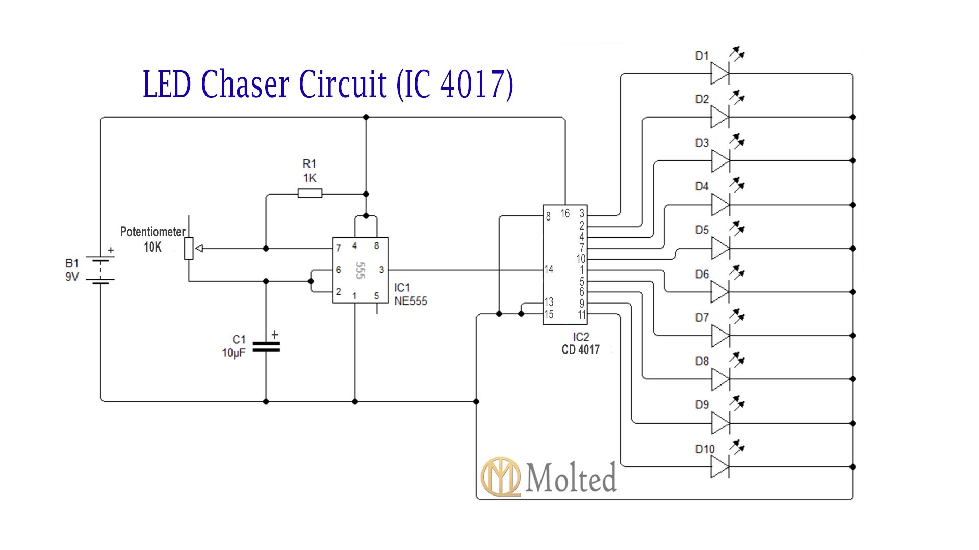 Three Ways to Make LED Chaser Circuit With Speed Control + Back and ...