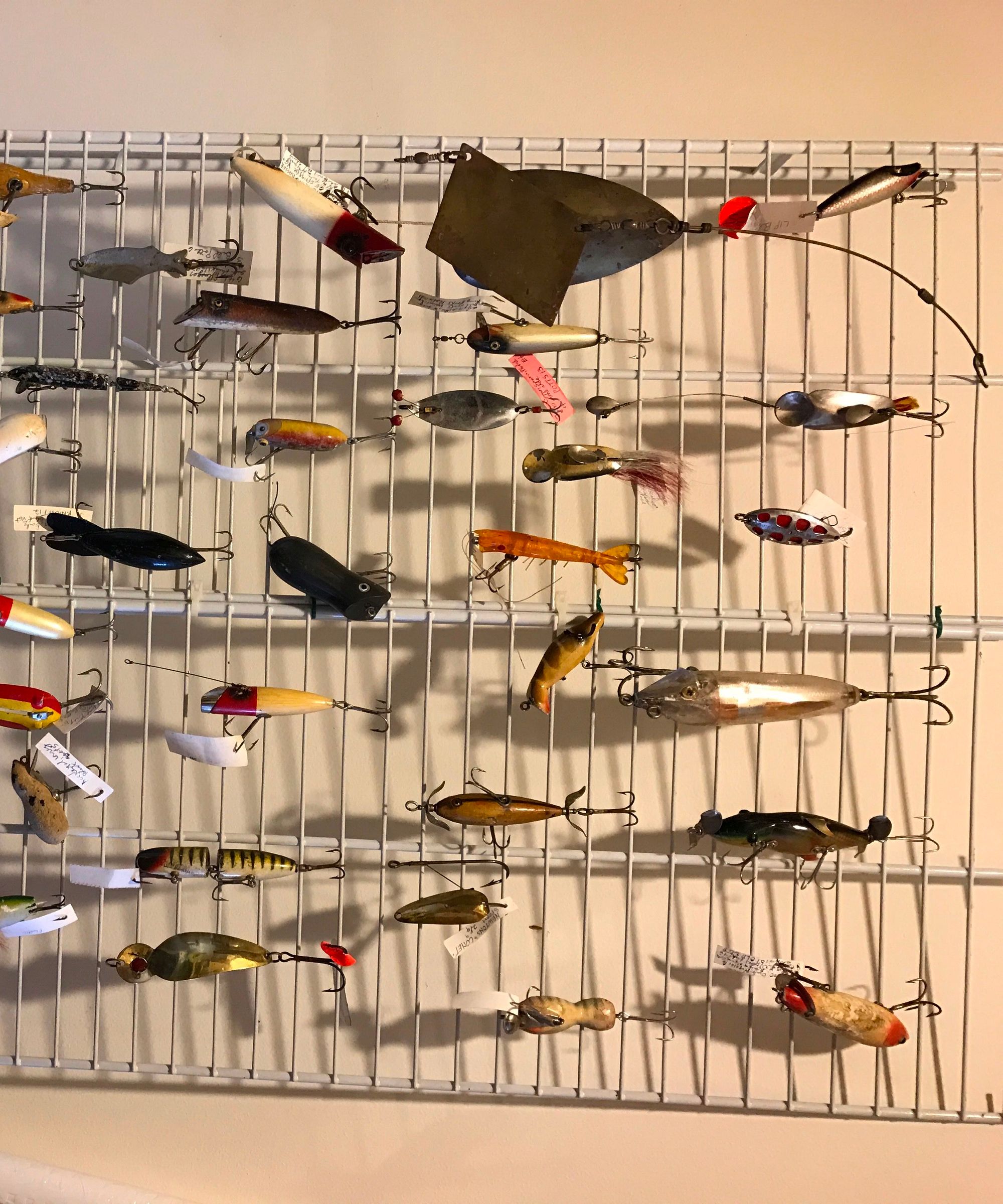 Organizing Fish Lures for Sale With Closet Wire Shelving Cable Tied Together