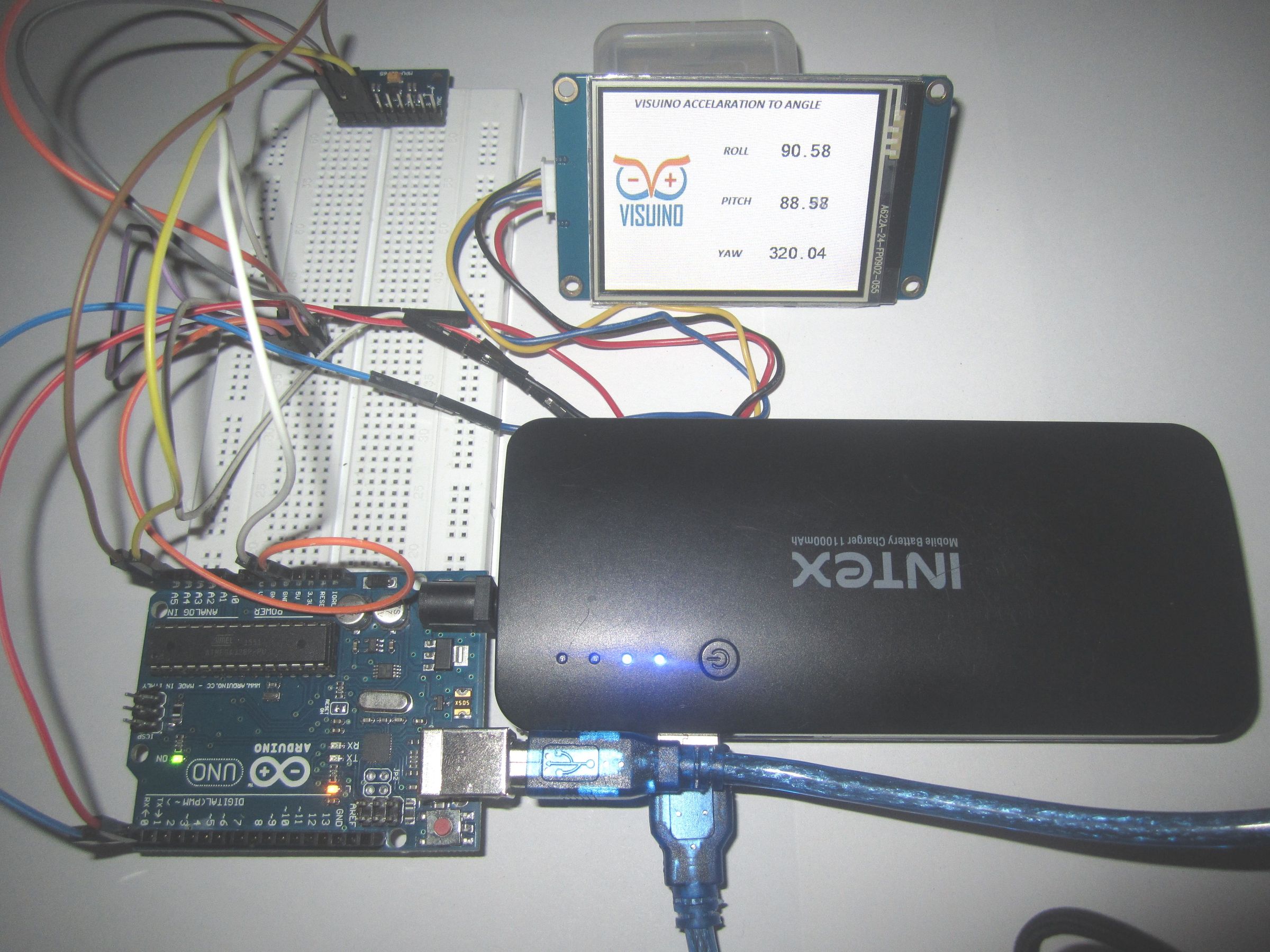 Visuino : Nextion Lcd Based Acceleration to Angle Display