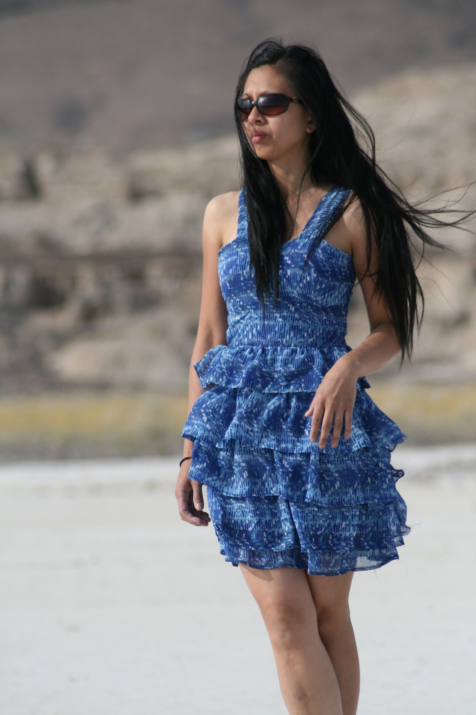 Blue Bodice Ruffle Dress