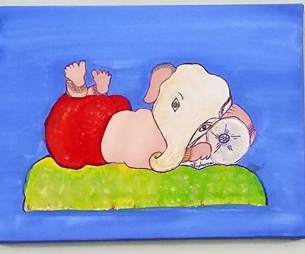 Cute Little Ganesha Acrylic Painting by Sushumna