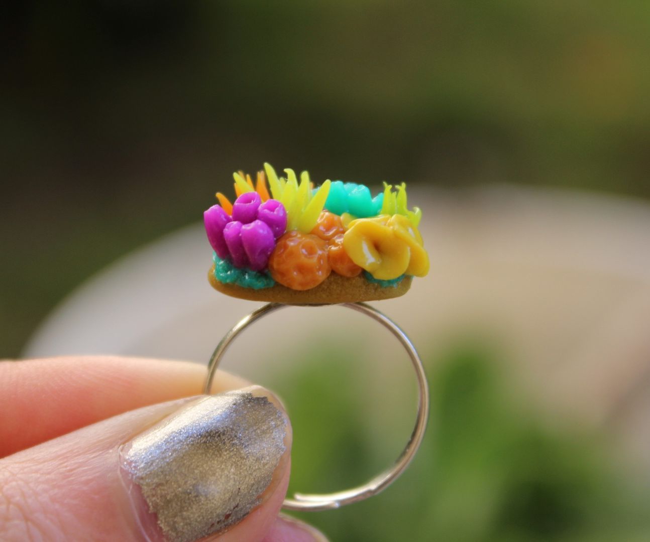 Mini Coral Reef Ring - Polymer Clay
