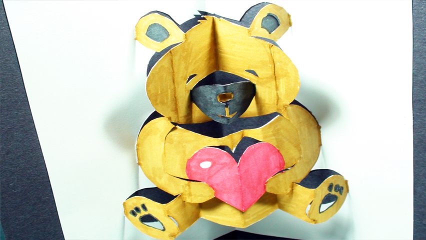 How to Make a Teddy Bear: Pop-Up Card (Kirigami 3D) Valentine's Day Greeting - TCGames [HD]!
