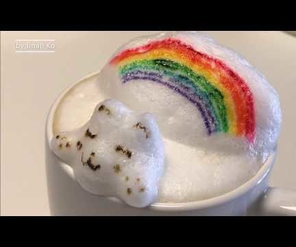 Colorful Rainbow 3D Latte Art