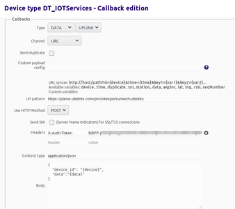 Sigfox Callback Configuration  
