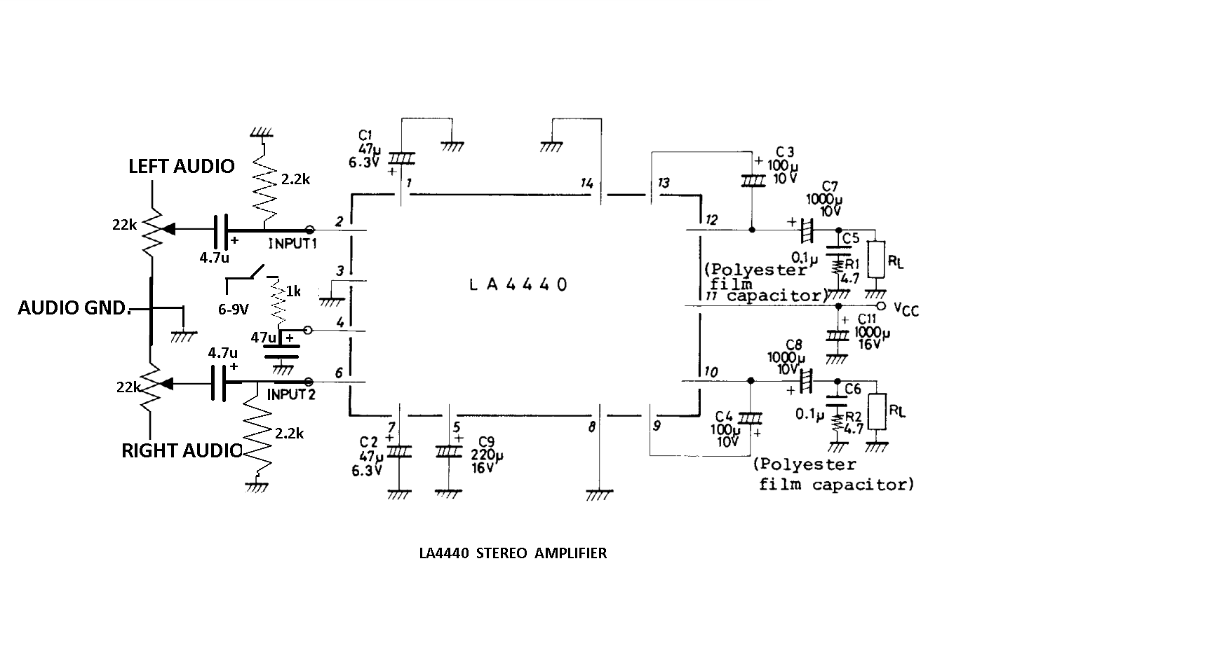 Stereo Amplifier (6W+6W) Using LA4440 IC : 4 Steps - Instructables