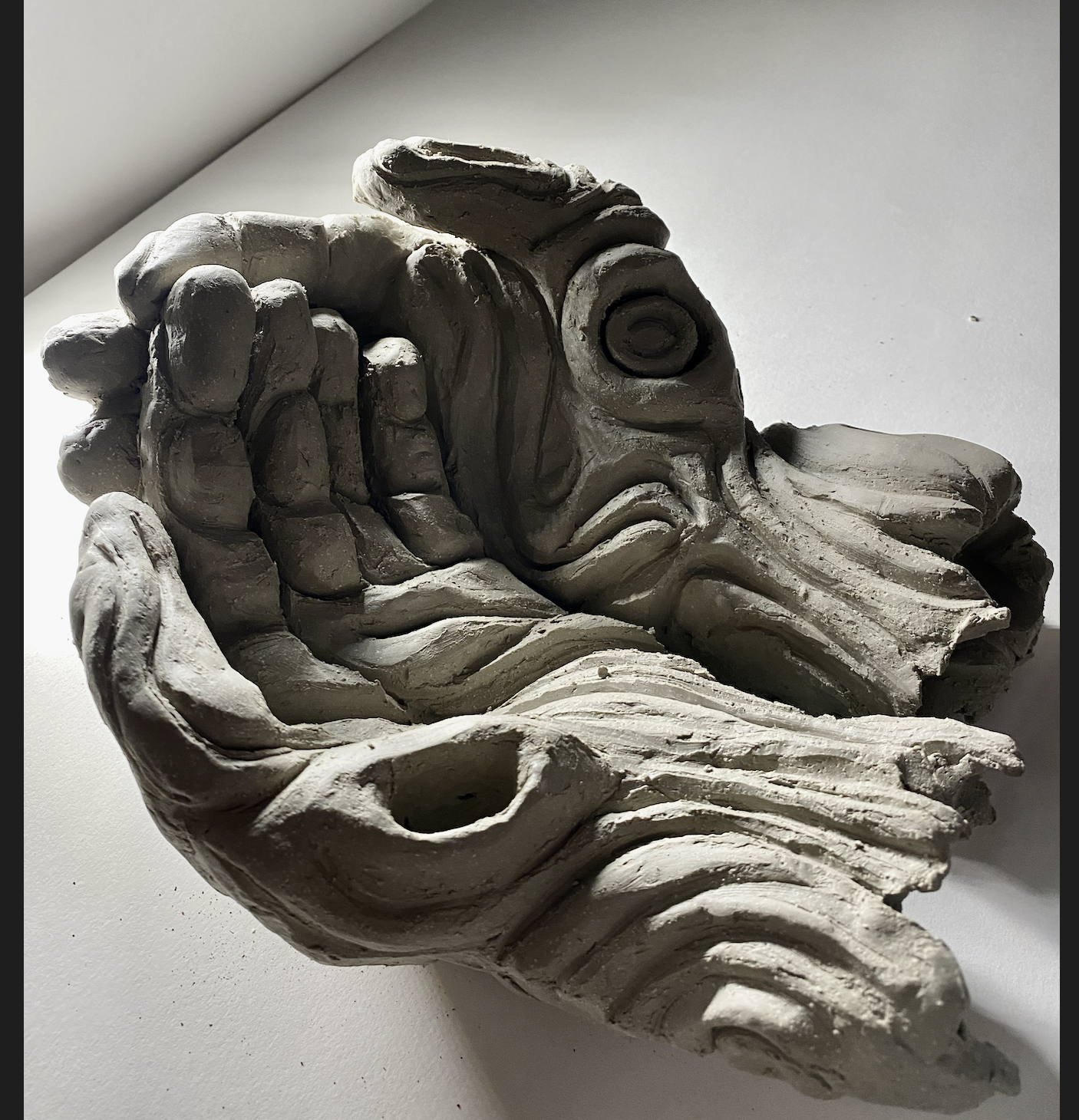【完成品】手のひらGK 韮沢靖 Clay Sketch by NIRASAWA Wooden Hands - Sculpture (WHITE CLAY MAQUETTE) : 7 Steps