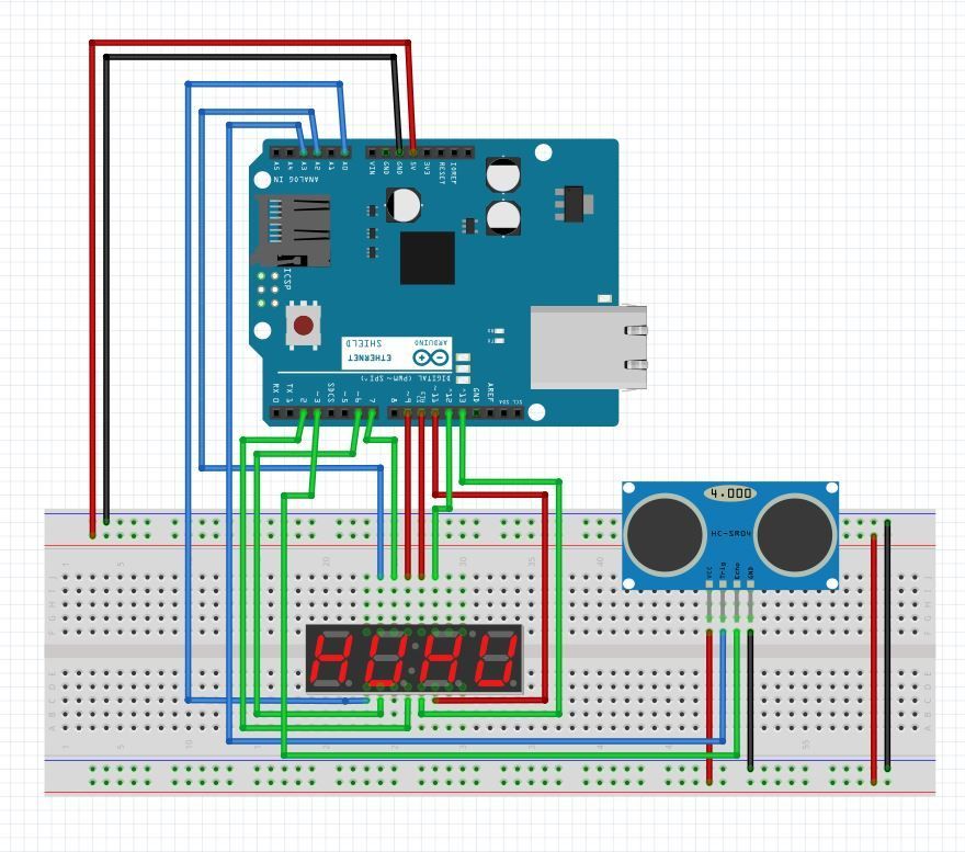 Distance Sensor + 4 Digit, 7 Seg Display | Trybotics
