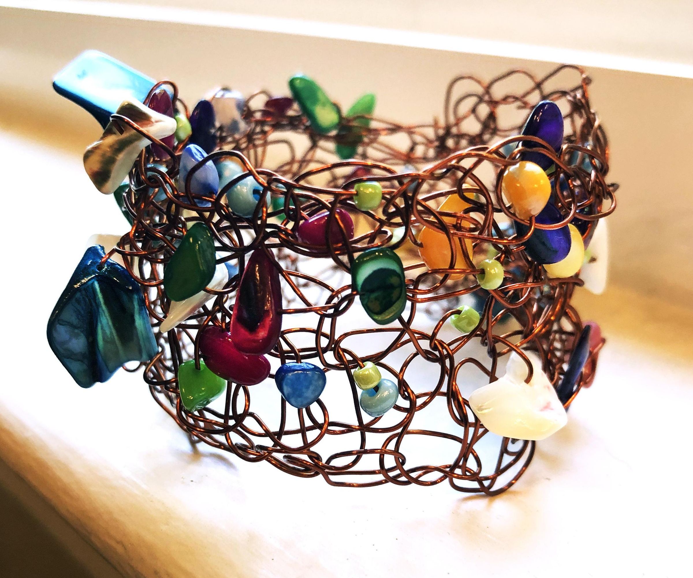 Crocheted Wire Seashell Bracelet