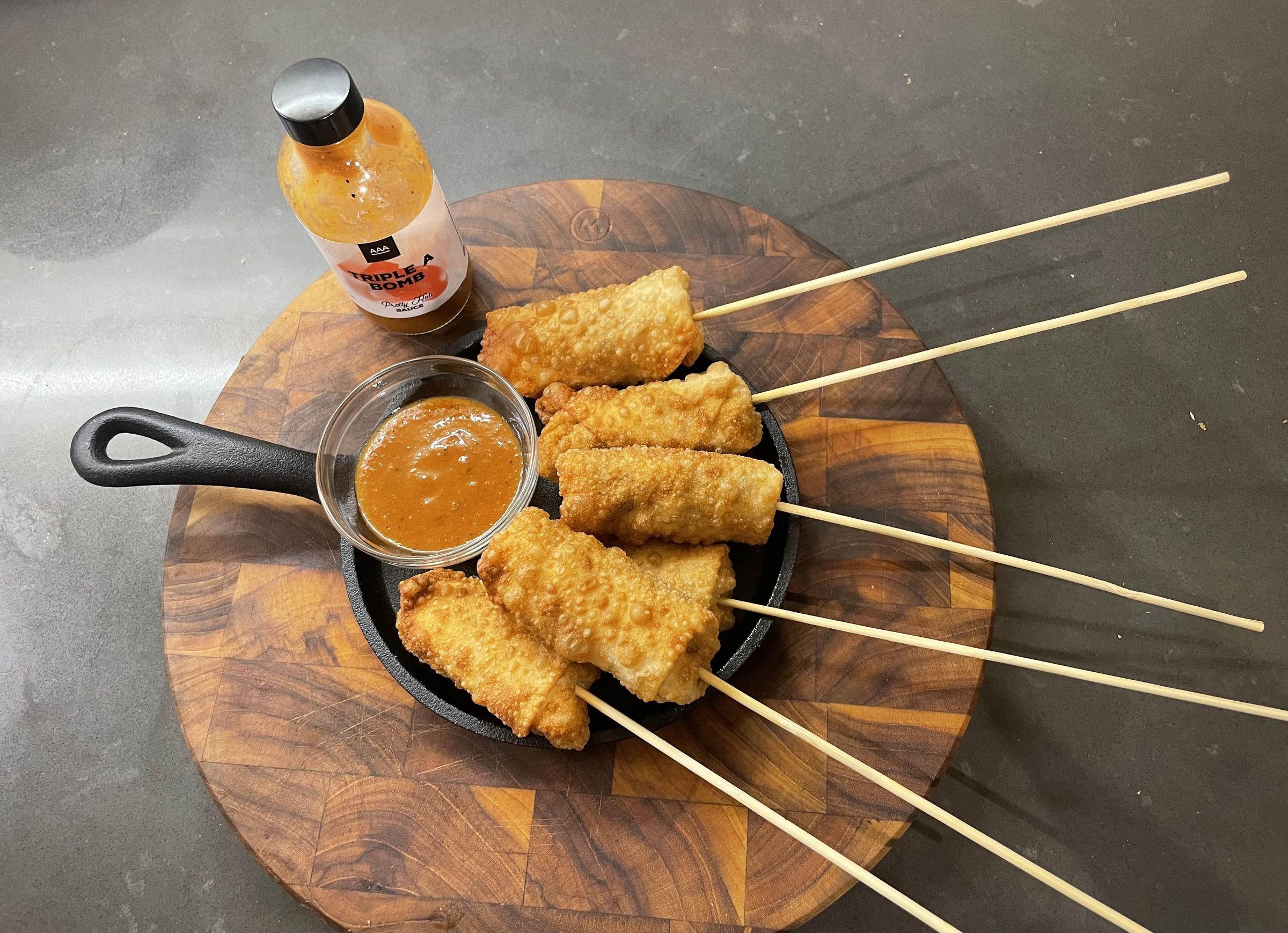"Jerk Chicken Mini Eggrolls on a Stick" or "How I Changed a Takeout