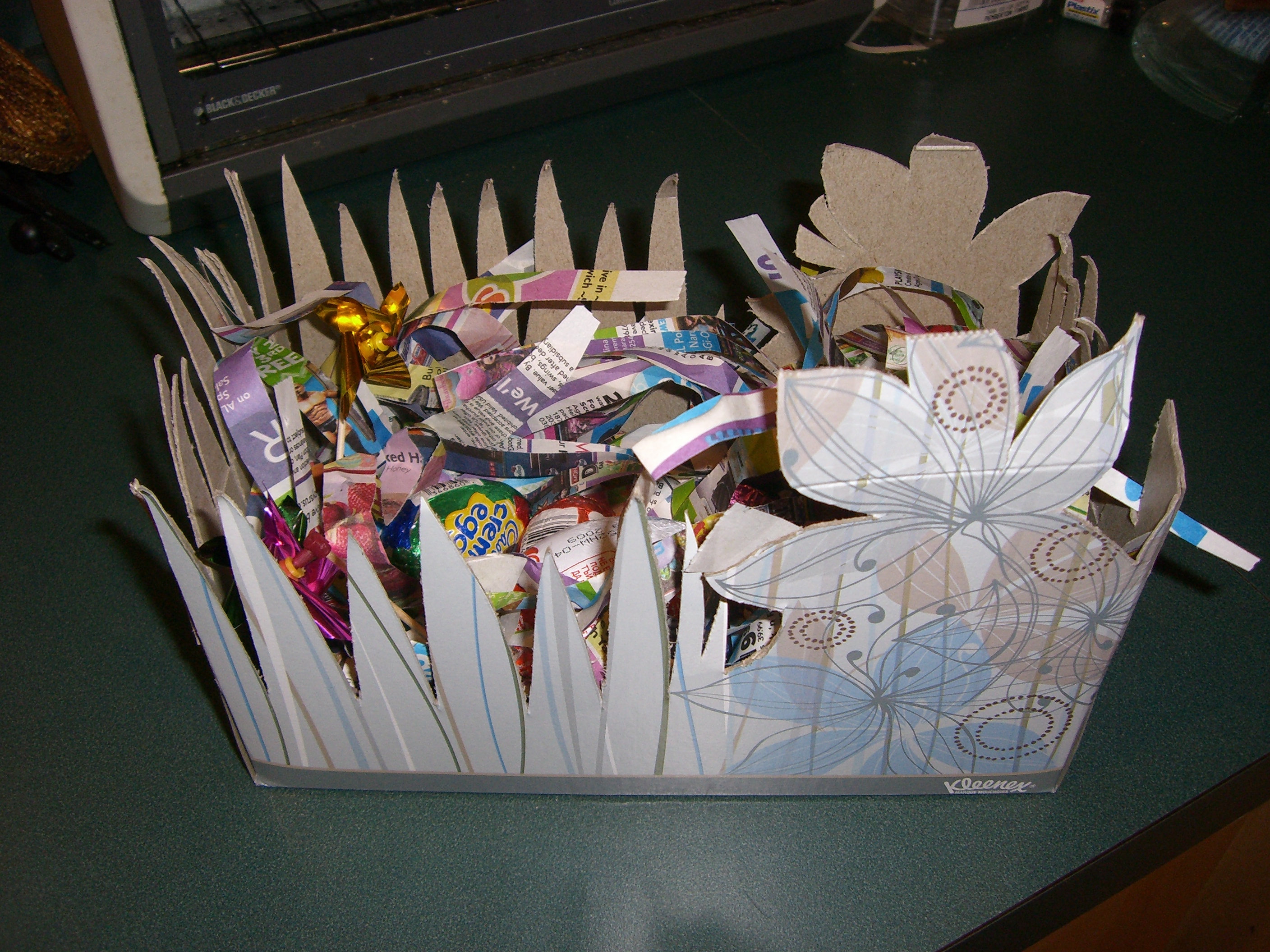 Make an Easter basket from materials found in the recycle bin