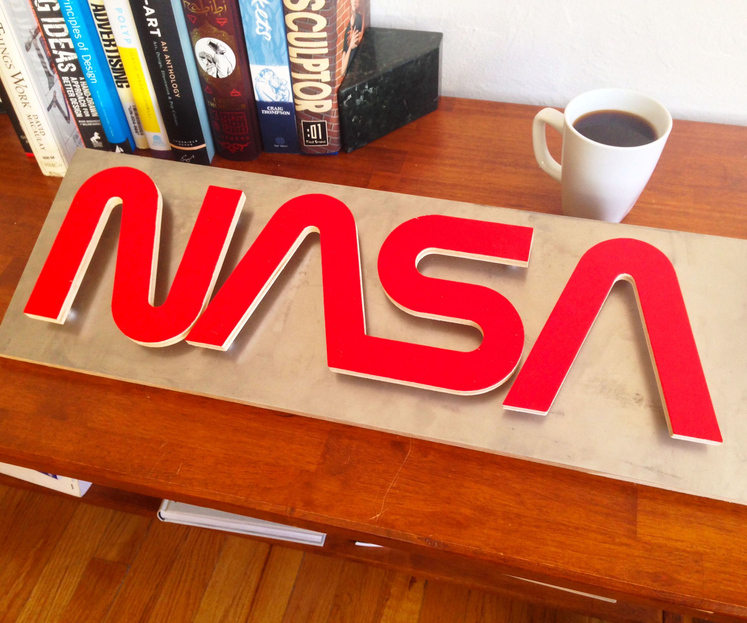 Wood and Metal NASA Sign