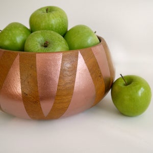Geometric Wood & Copper Fruit Bowl