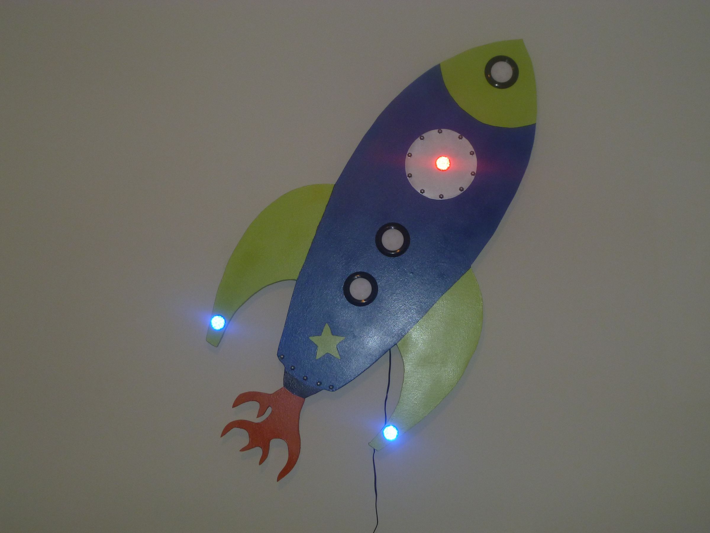 Wood Rocket Ship with LED Lights