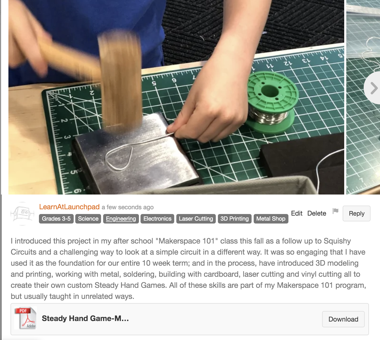 Using a Steady Hand Game for a Makerspace Unit