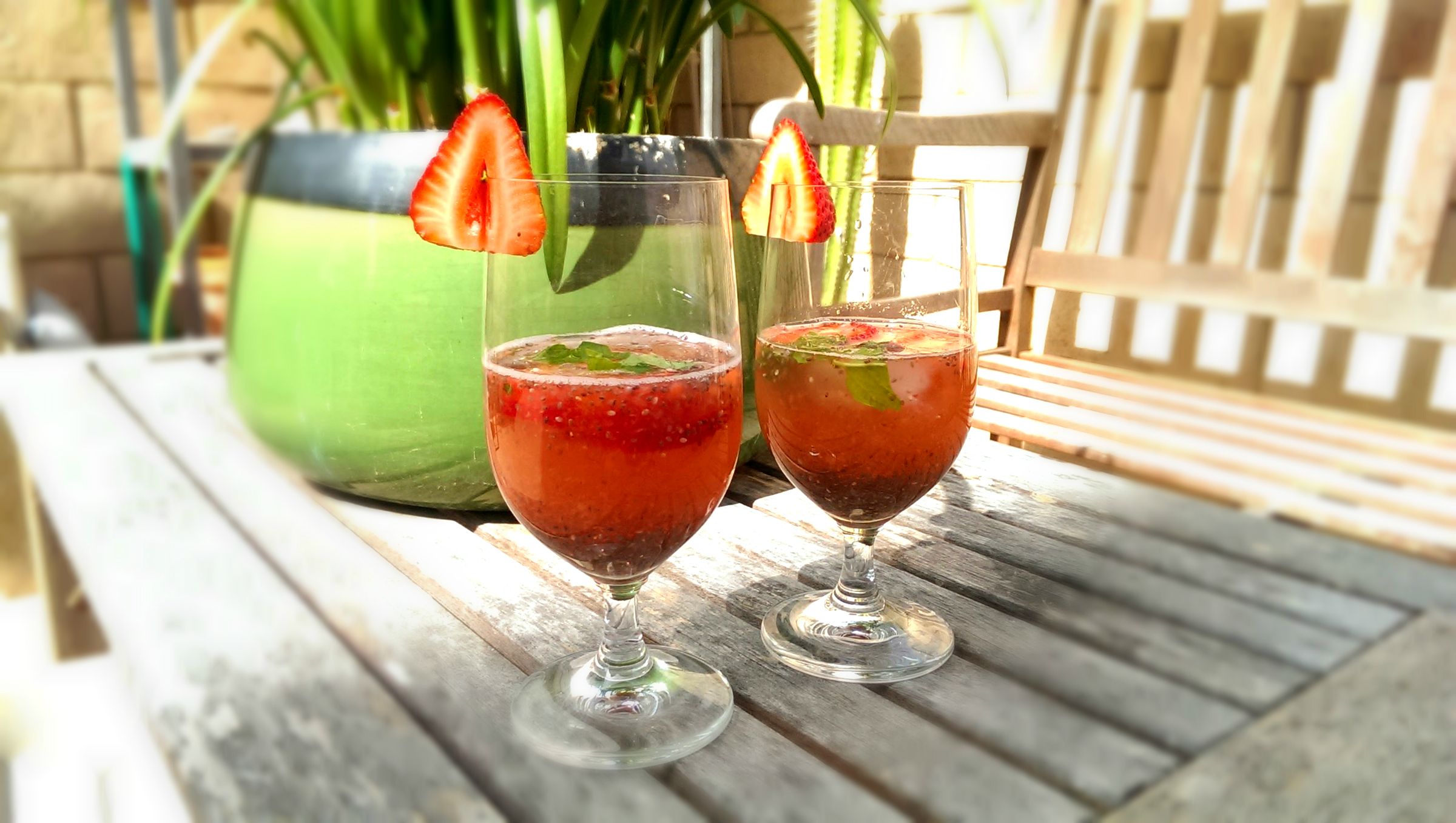 Iced Strawberry Mint Chia Seed Drink | Josh Pan