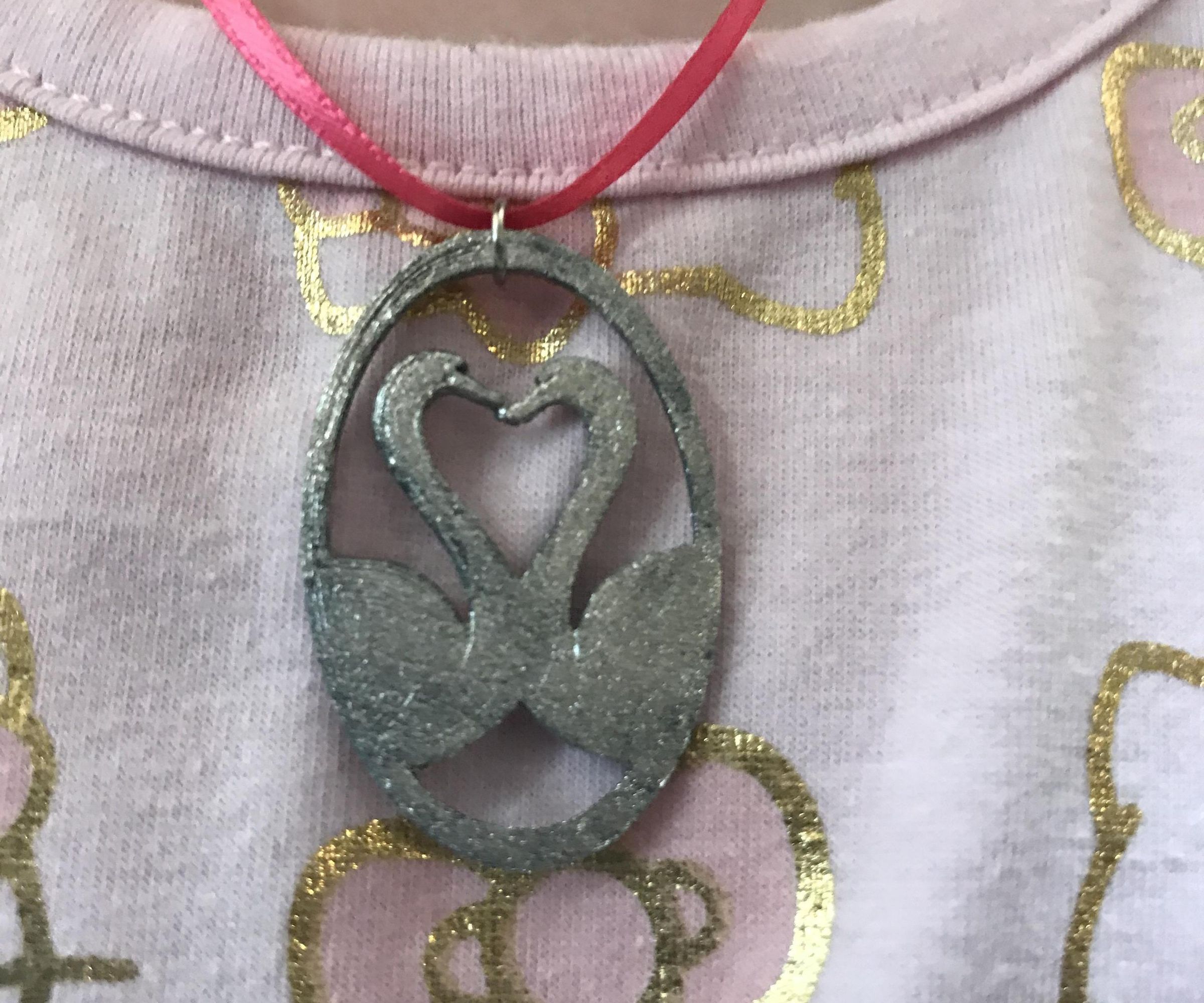 Swan Heart Necklace: 3D Printed 