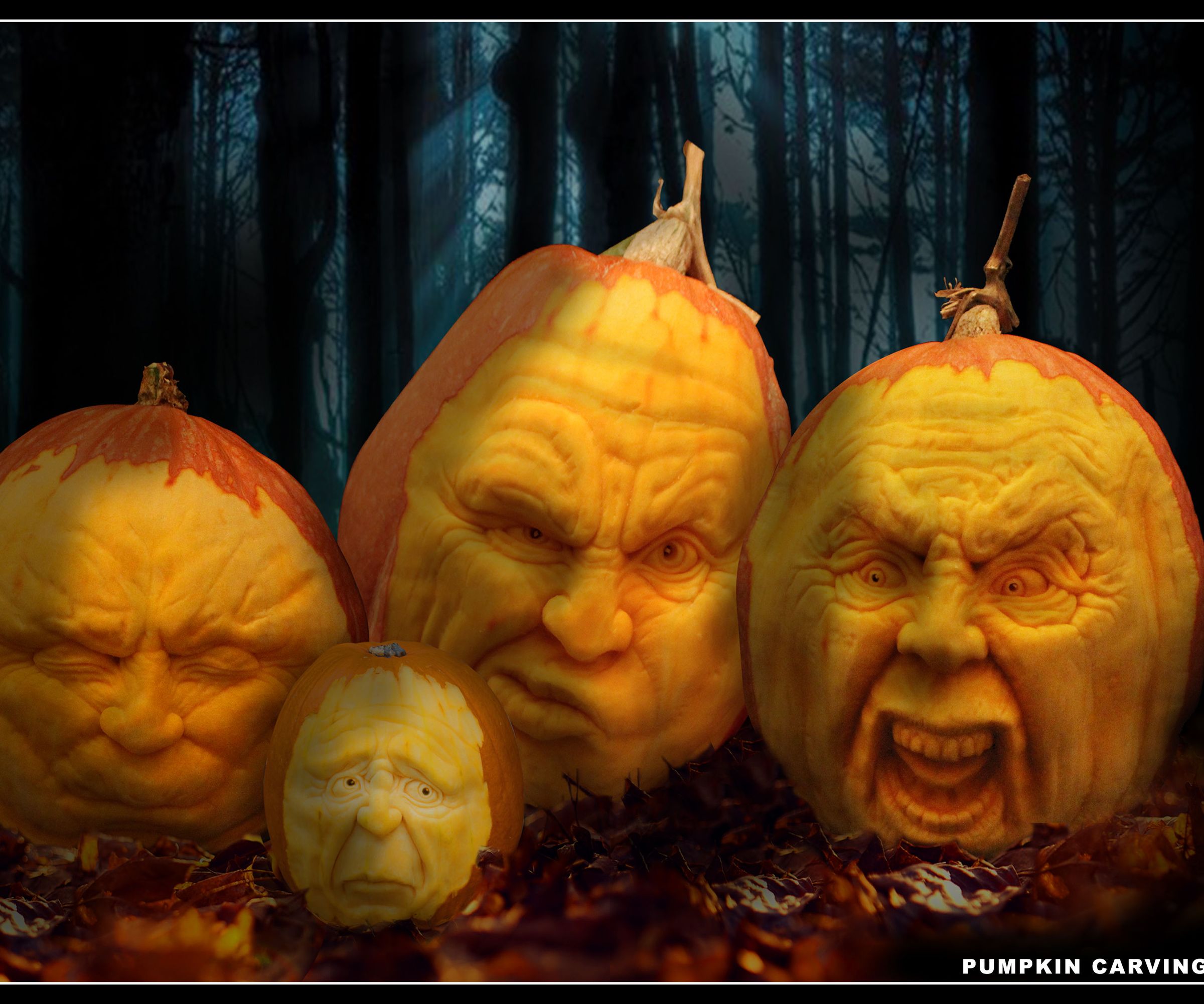 Hand Carved Pumpkin Family