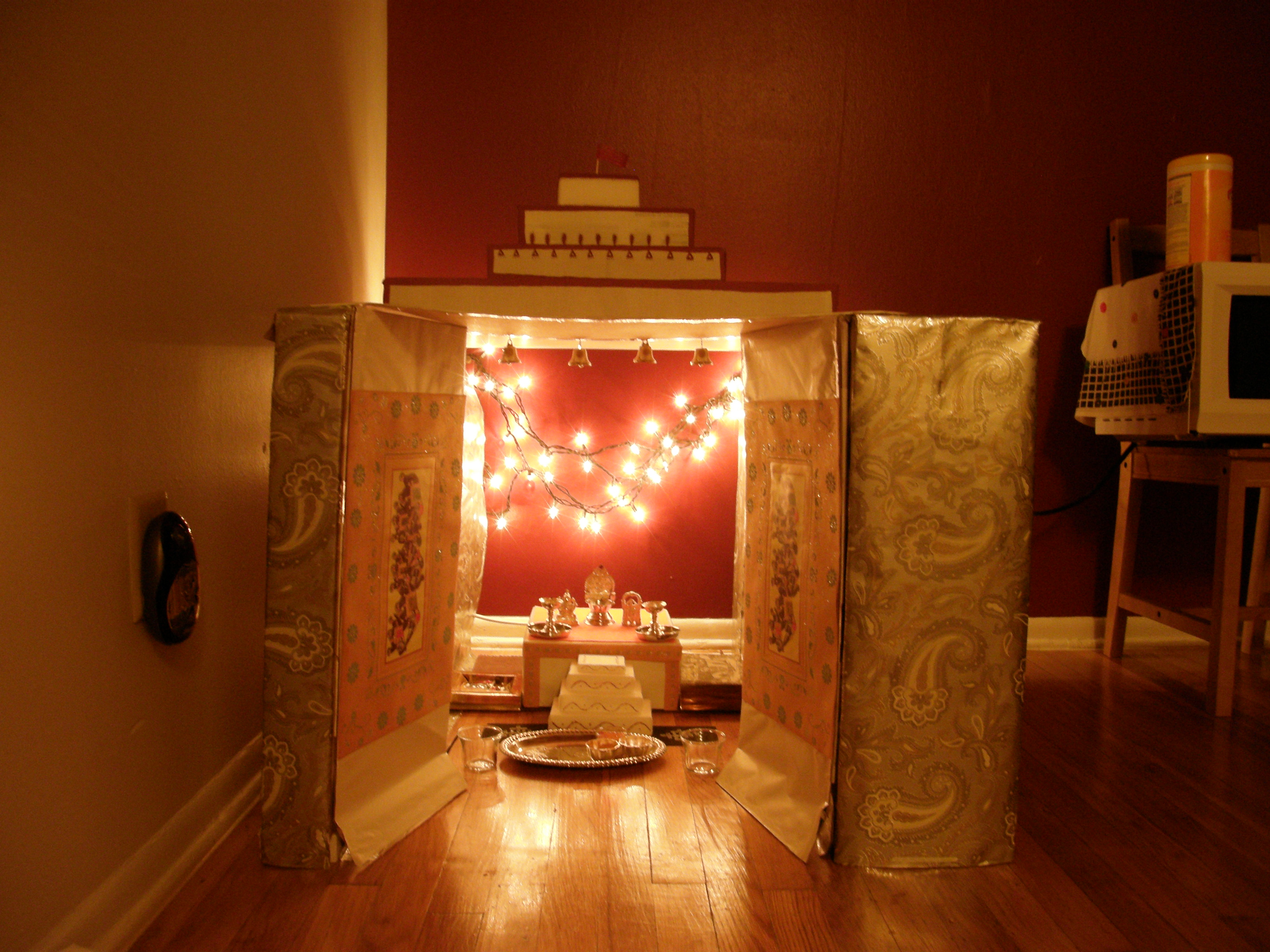 Cardboard temple/shrine at home.