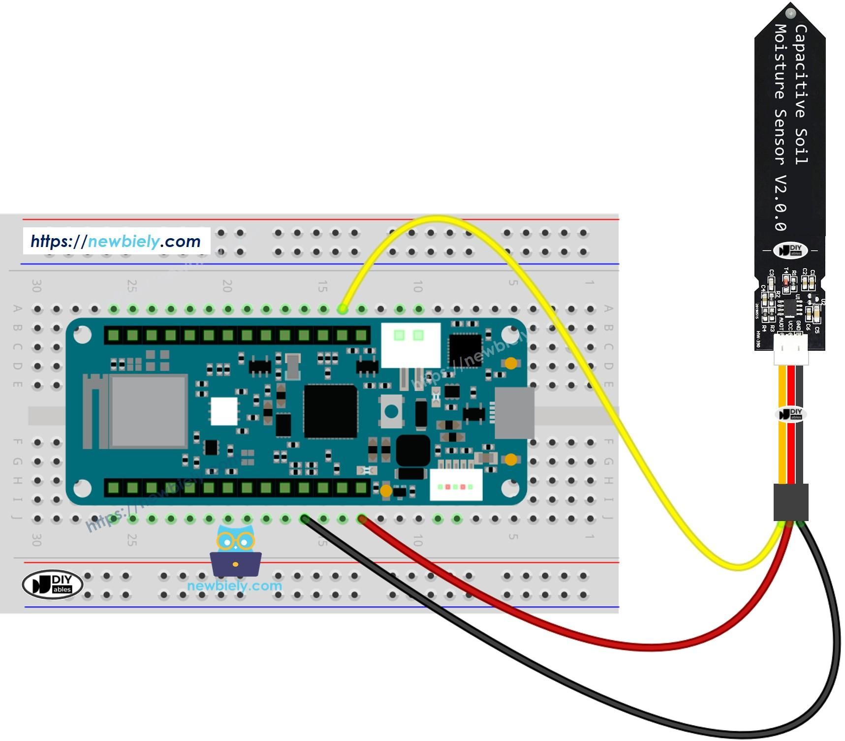 Wiring Arduino MKR WiFi 1010 กับ Capacitive Soil Moisture Sensor โดยต่อ AOUT เข้าขา A6