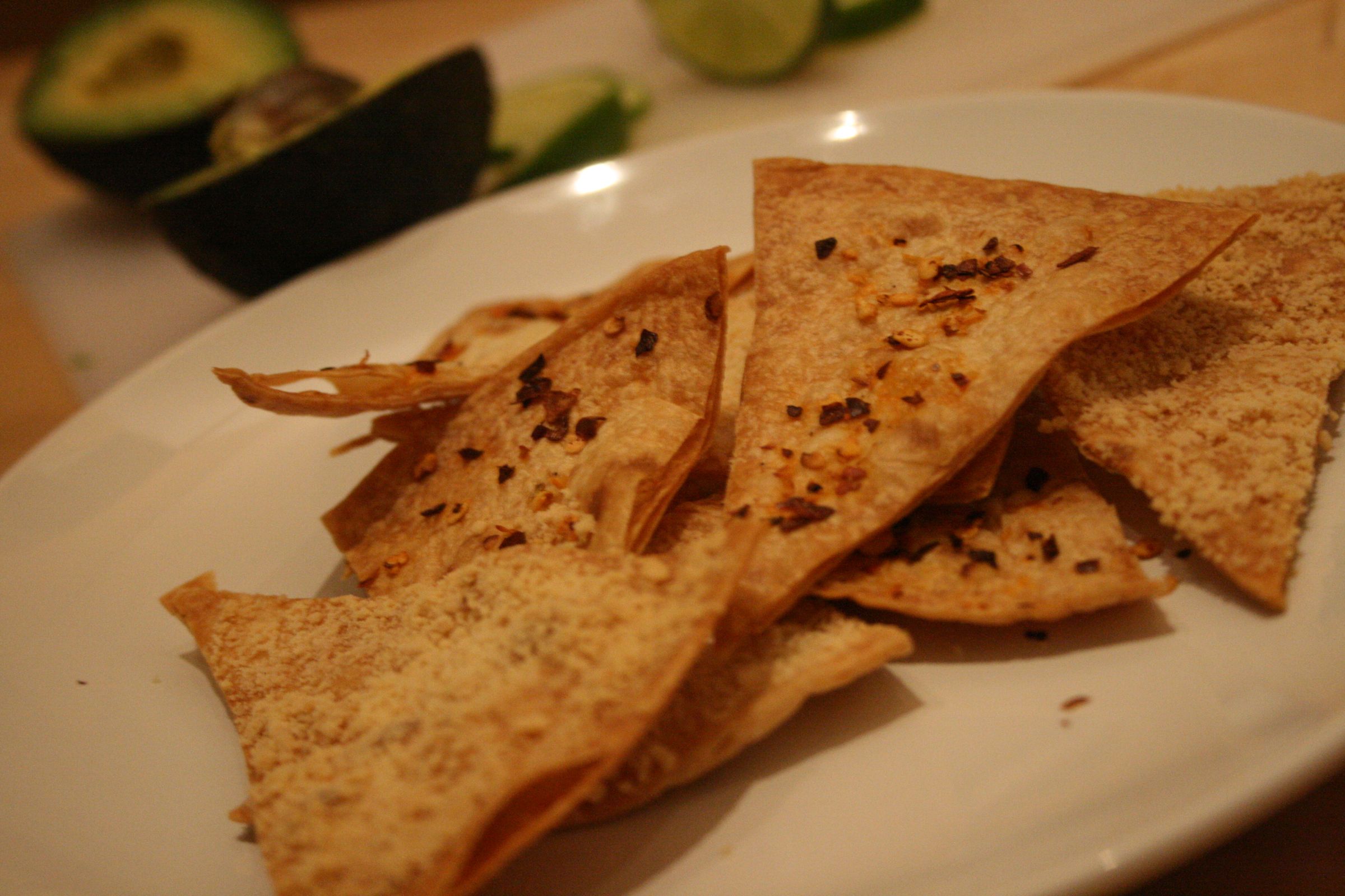 Spicy, Cheesy Tortilla Chips (or: How to Get Rid of Pizza Extras)