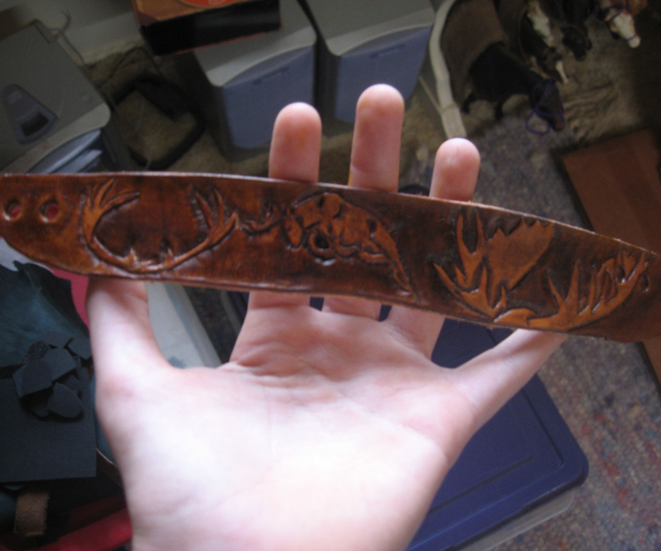 Leather Bracelet With Tooled Deer