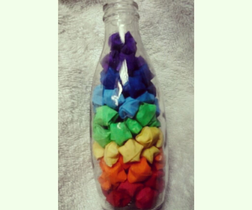 Origami Stars in Glass Bottle Decor Piece