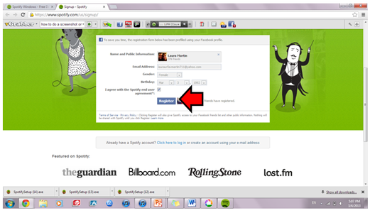 Registering on Spotify