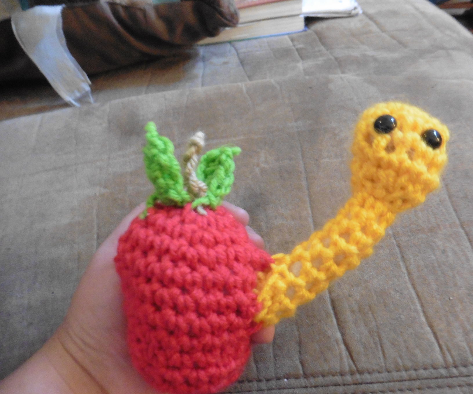 Crochet Worm in an Apple