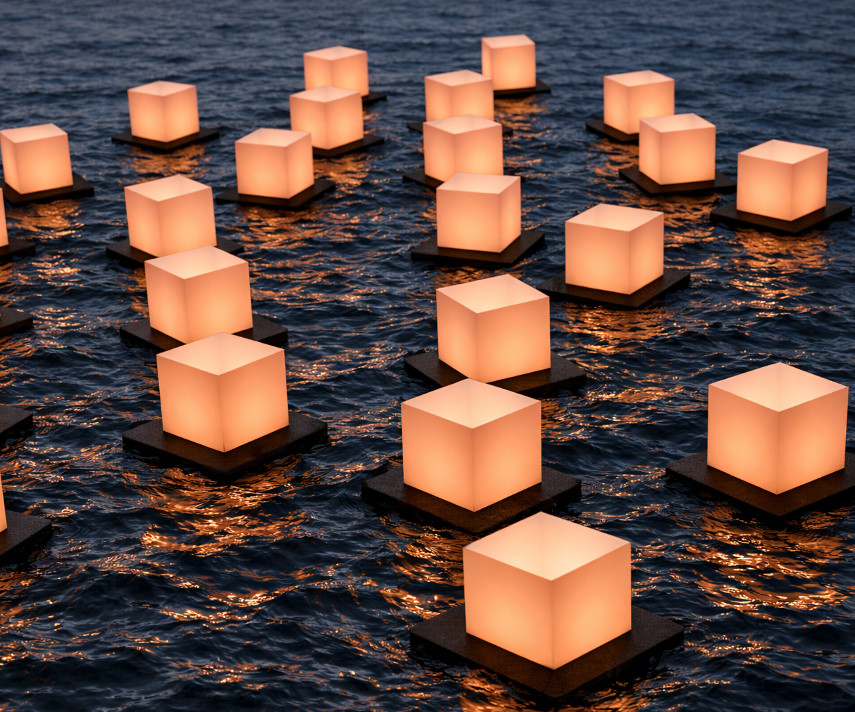 Chinese Lanterns Floating Scene