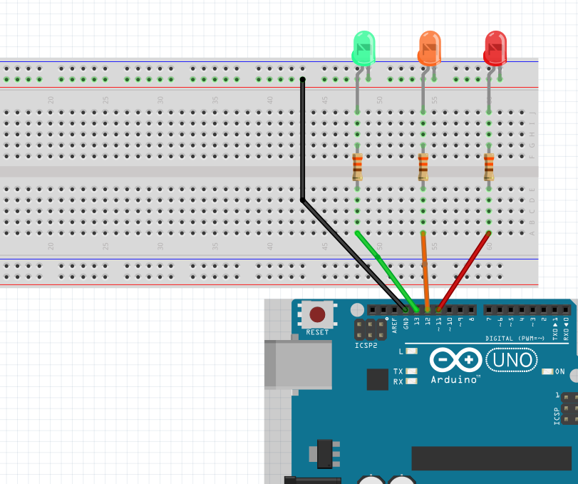 Arduino Traffic Light LEDs Circuit