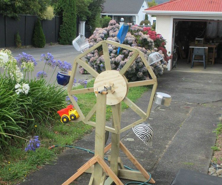 Free-standing Waterwheel with Upcycled Buckets
