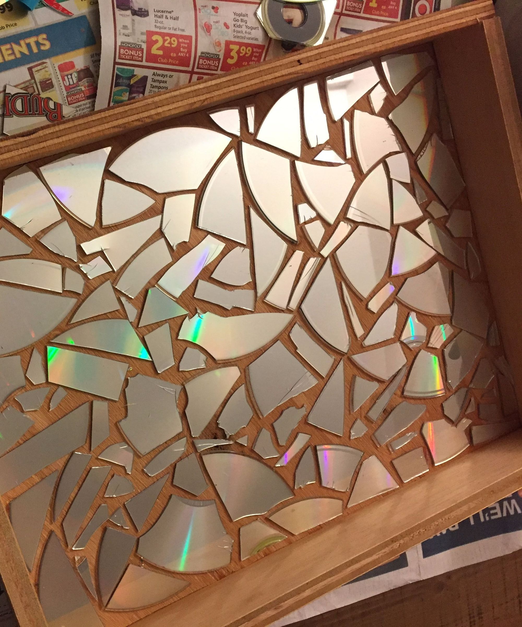 Upcycled Coffee Stained Tray With CD Mosaic