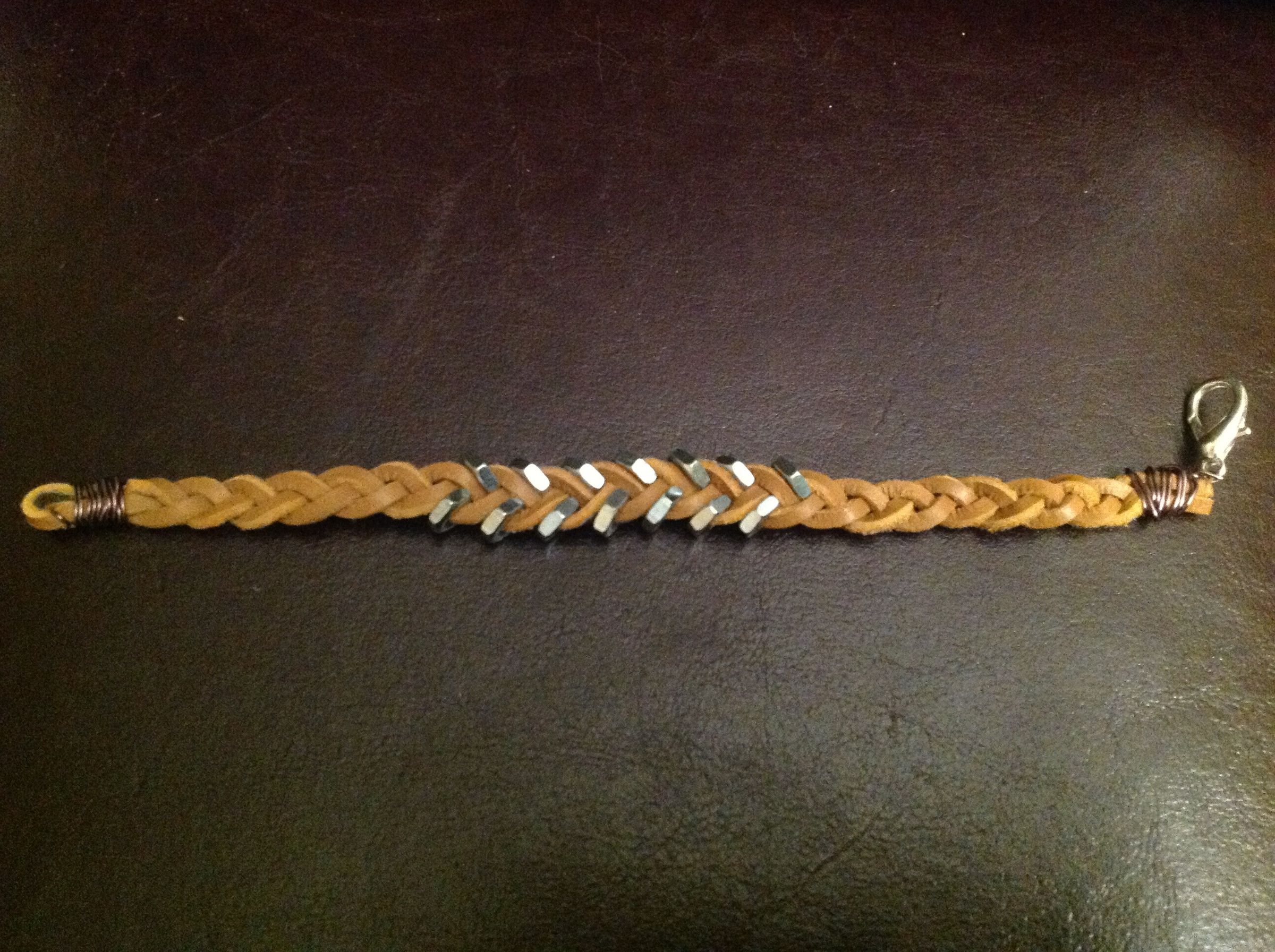 Father's Day Leather Boot Lace & Hex Nut Bracelet