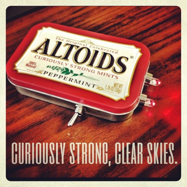 Curiously Strong, Clear Skies- Astronomy Altoids Tin Flashlight