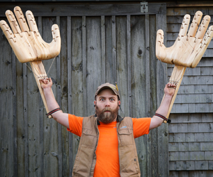 Building Giant Articulated Hands (carved From Wood for Social Distancing)