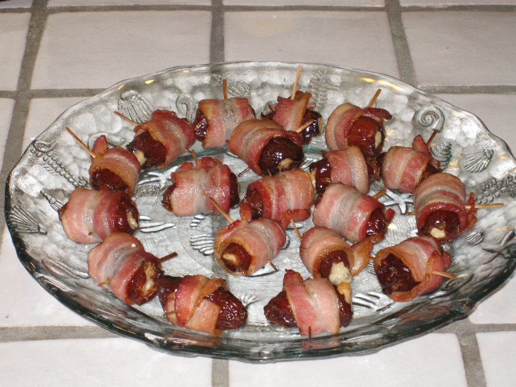 Bacon-wrapped, cheese-stuffed dates